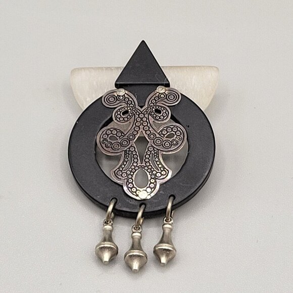 Effex Jewelry New York Mixed Materials Art Deco Style Brooch Safety Clasp Pin - Picture 1 of 5